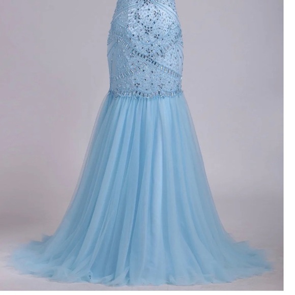 Sherri Hill size 2 blue tulle chiffon long flowy skirt train formal prom - Picture 8 of 8